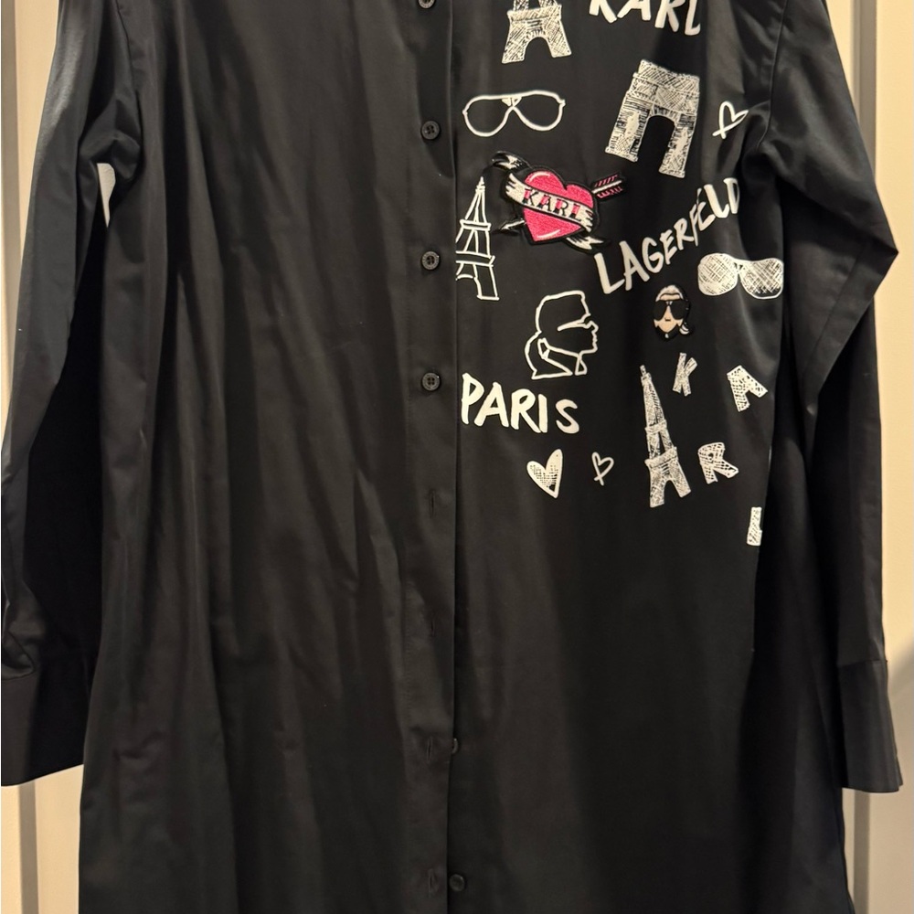Karl Lagerfeld Black Graphic Button-Up Shirt